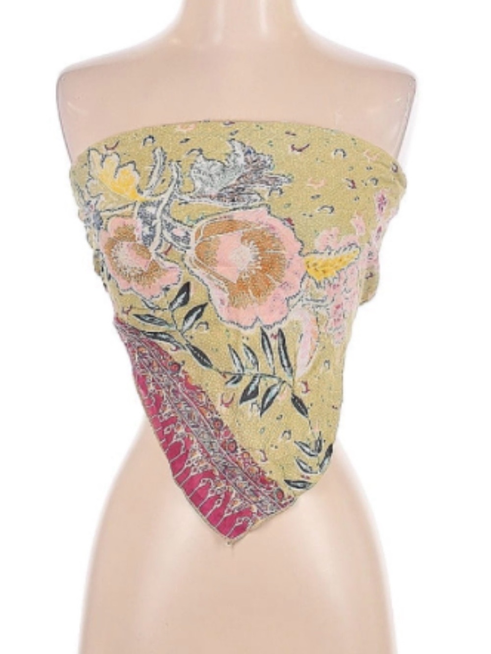 Free People Yellow Floral Bandana Crop Top with Pink Accents